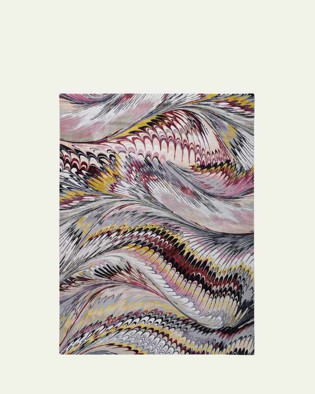 Feather Marble Maroon Hand-Knotted Rug, 6' x 9'
